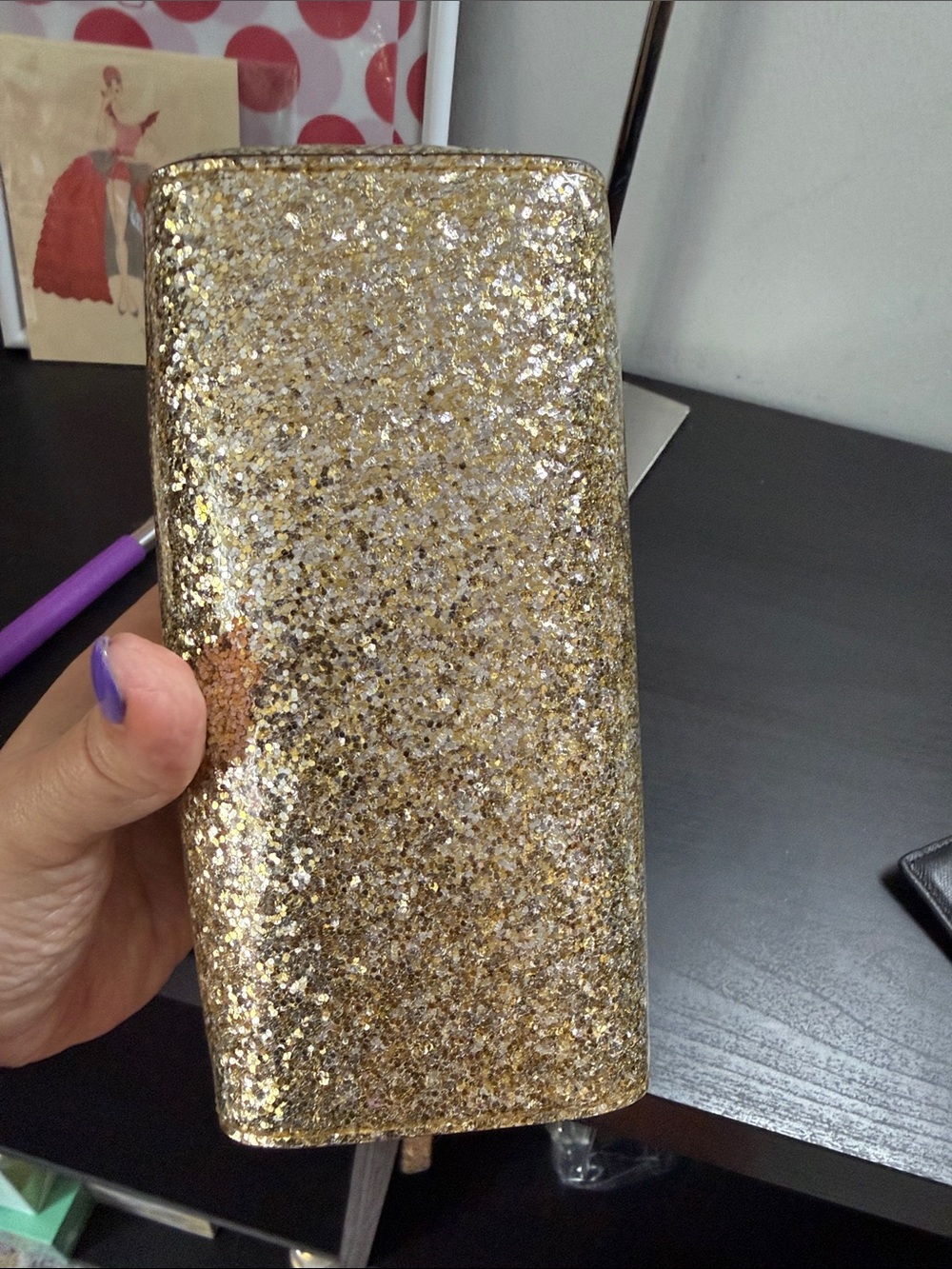 kate spade gold glitter cosmetic pouch - Picture 4 of 7